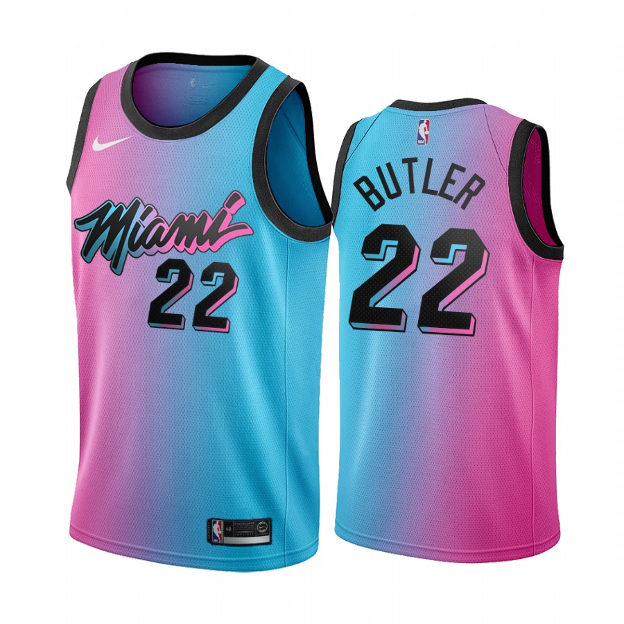 Men's Miami Heat #22 Jimmy Butler 2021 Blue/Pink City Edition Vice Stitched Jersey